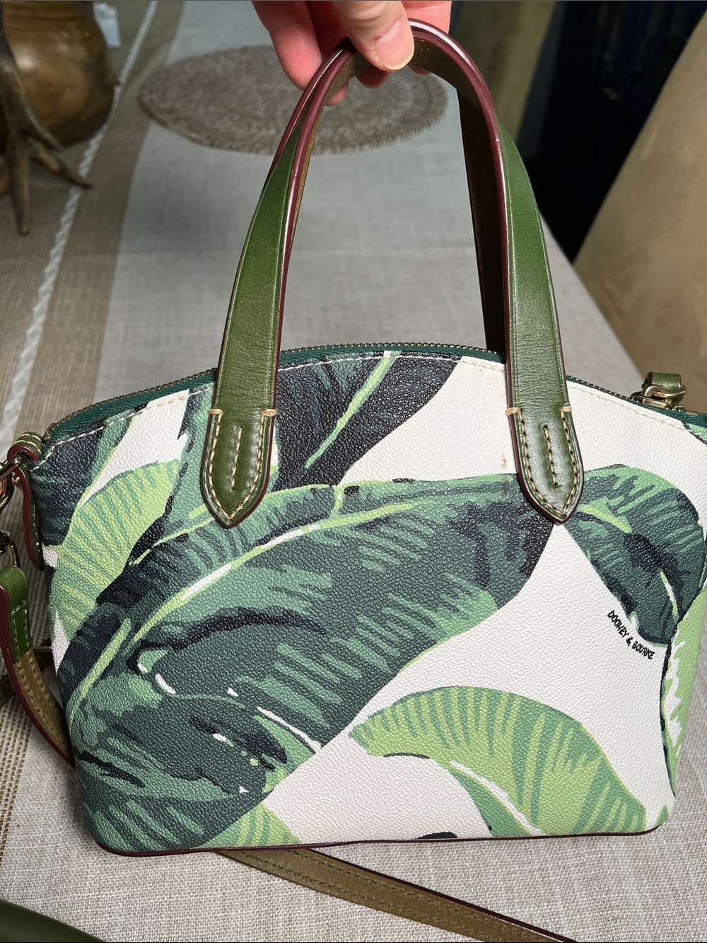 Dooney & Bourke Green Leaf Print Crossbody Satchel with Florentine card case - Picture 3 of 9